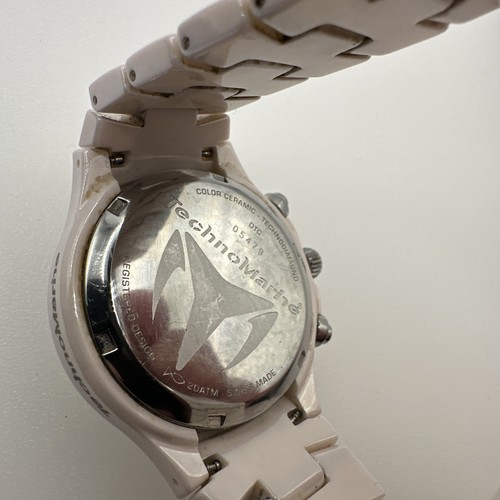 TECHNOMARINE LADIES WATCH CHRONOGRAPH PINK CERAMIC DIAMOND BEZEL SWISS MADE 33mm - Picture 8 of 11