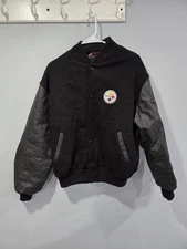 RARE VINTAGE 80S WOOL NFL PITTSBURGH STEELERS SNAP BUTTON COAT MADE IN THE...