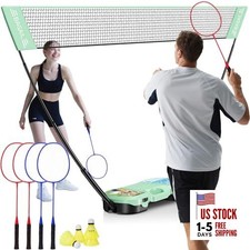 Portable Badminton Net Set, Pop-Up Net with Carry Case, Complete 4 Racket Set