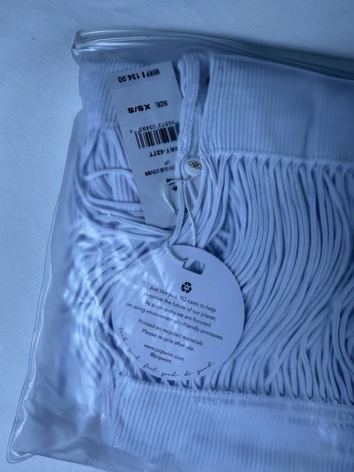 NWT PQ Swim Monique Shredded Fringe Trim White Cover Up Size XS/S Swimsuit Cover - Image 4 of 4