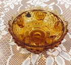Vintage Fenton Hobnail Amber Glass Pedestal Candle Bowl Original Sticker