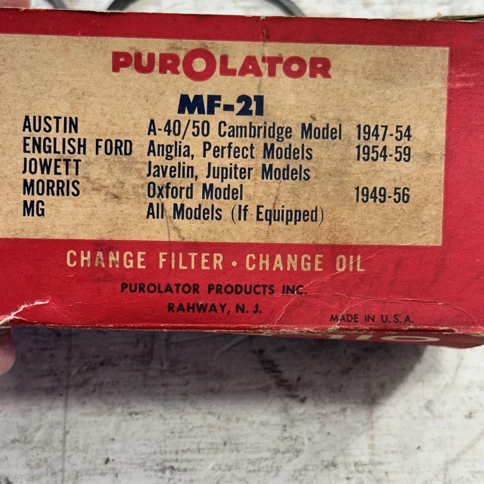 Nuevo filtro de aceite vintage Purolator MF-21 Austin A-40/50 Cambridge 1947-54 MG Foto 4 de 4