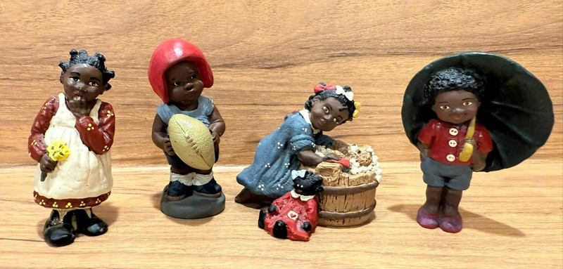 Lot of 4 African American girls & boys figurines football/teddy bear