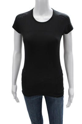 Lululemon Womens Laser Cut Detail Crew Neck Short Sleeve Active Top Black Size 2