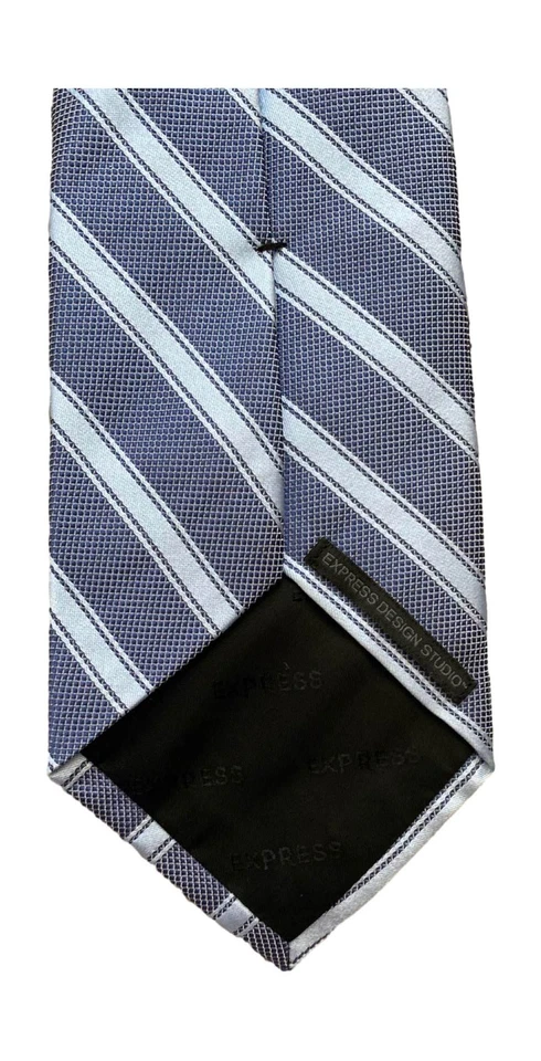 Corbata de seda a rayas azul blanco Express Design Studio para hombre Foto 3 de 4