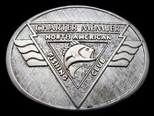 LF07108 VINTAGE 1970s NORTH AMERICAN FISHING CLUB SOLID BRASS FISHING BUCKLE