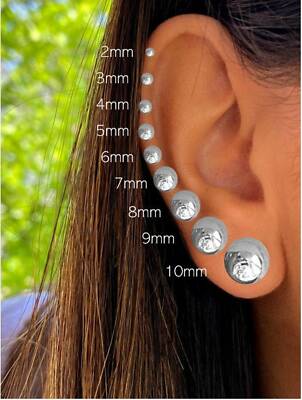2mm-10mm Solid 14K White Gold Round Ball Stud Push Back Earrings