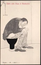 VINTAGE COMIC Effetti delle Acque di Montecatini  DIARRHEA POSTCARD, CUT OUT LOO