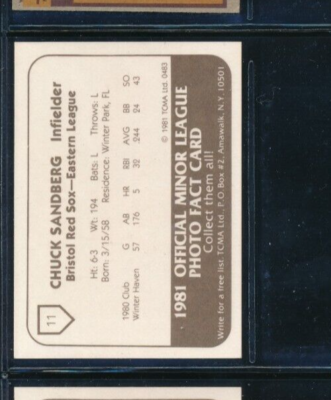 1981 TCMA #11 Chuck Sandberg Bristol Red Sox Signed Autograph
