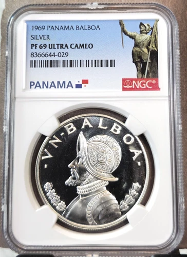 1969 PANAMA SILVER 1 BALBOA NGC PF 69 ULTRA CAMEO KEY EXTREMELY RARE TOP POP
