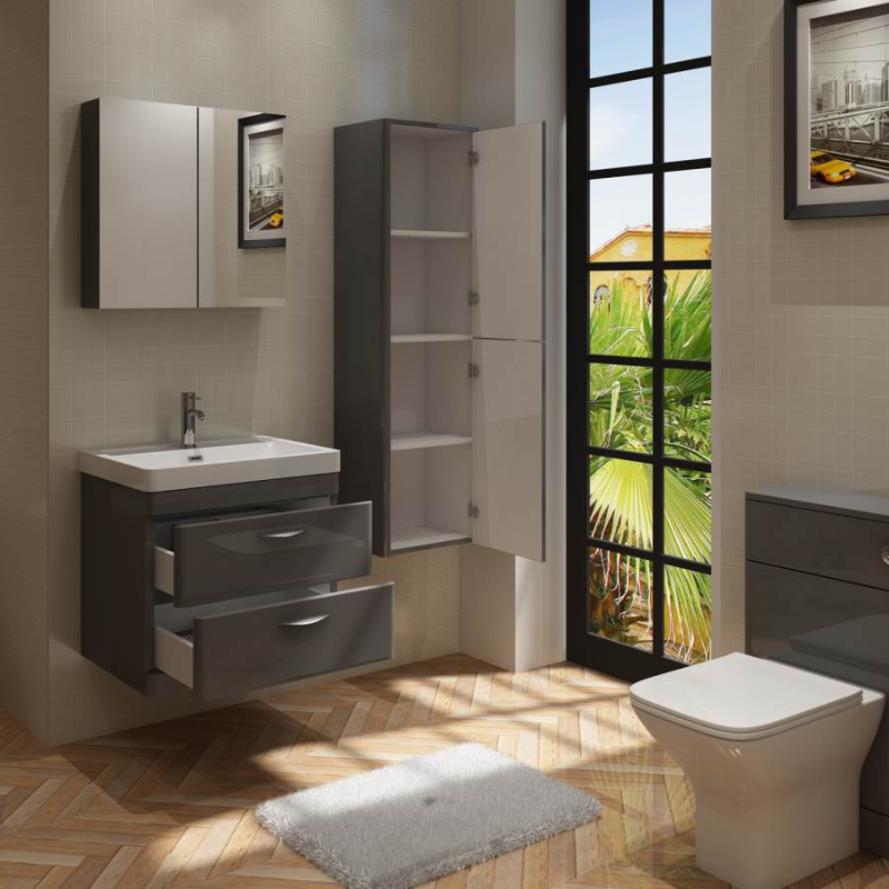 Bathroom Tallboy Apollo Wall Hung Tall Cupboard Storage Unit