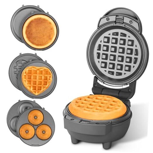 4-in-1 Mini Waffle & Pancake Maker with Removable Nonstick Plates-image