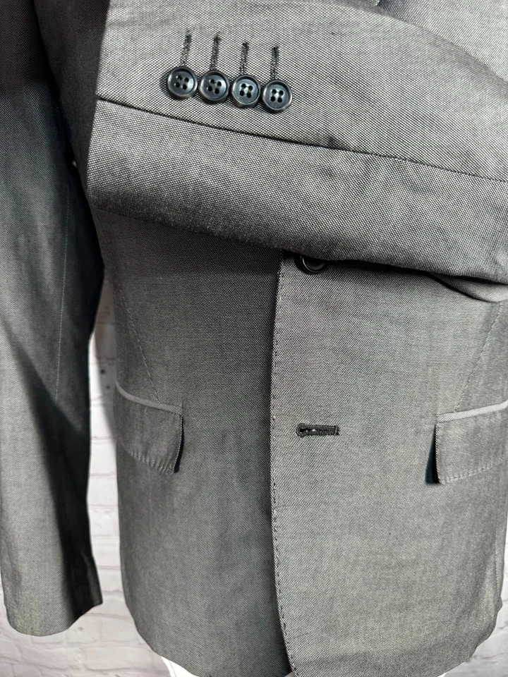 H&M Para Hombres Gris PARCHES PARA EL CODO DE ALGODÓN AJUSTADOS Abrigo Deportivo Blazer Chaqueta TALLA 38R Foto 4 de 4