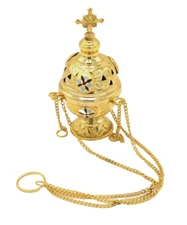 Brass Incense Burner Orthodox Hanging Stand Crosses Hand Made Jerusalem Holy