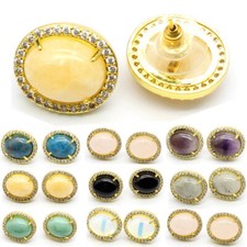 1 Pair Chakra Crystal Gemstone Earrings Ear Studs Oval Beads Quartz Jewelry Gift