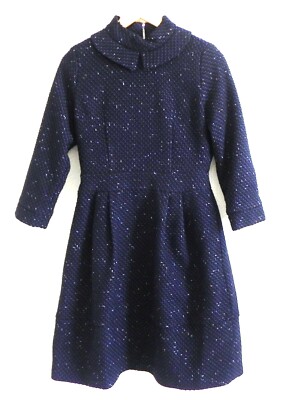 Peplum Dress Heavy Woven Cotton Blend 3/4 Sleeve Pockets Full Lined Size M(US6)