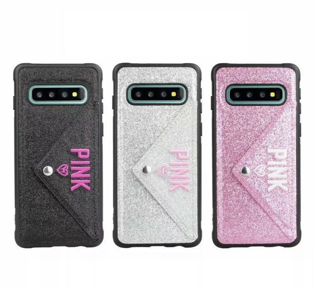 Samsung Galaxy S10 S9+ Note 9 Bling Card Holder Wallet Case Cover-image