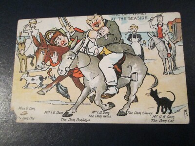 Comic Postkarte ''Die Dammfamilie am Meer (unbespielt)