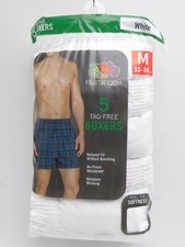 5pr Men's Fruit of the Loom Relaxed Fit White Tagless Boxer Shorts sizes S-XL