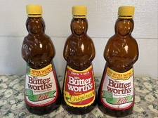Vtg Lot of 3 Mrs Butterworth  s Syrup Glass Bottles 24 oz. Lite Original   Labels