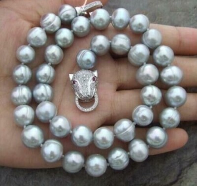 HUGE AAA 11-12MM NATURAL SOUTH SEA GENUINE GRAY BAROQUE PEARL NECKLACE 925s 18''