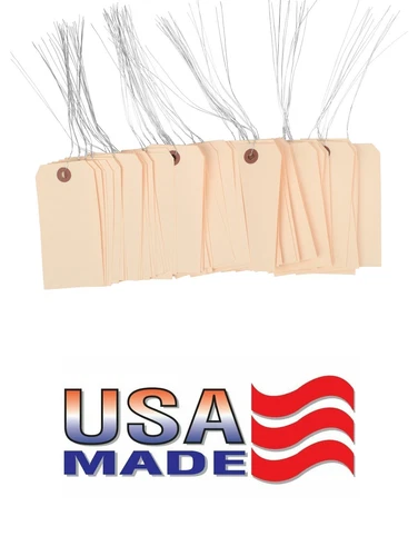 100 Pack 4 3/4" x 2 3/8" Size 5 Manila Inventory Pre Wired Hang Tags with Wire