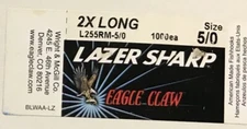 Eagle Claw Lazer Sharp Longshank Spinnerbait Hooks - Red -  5/0