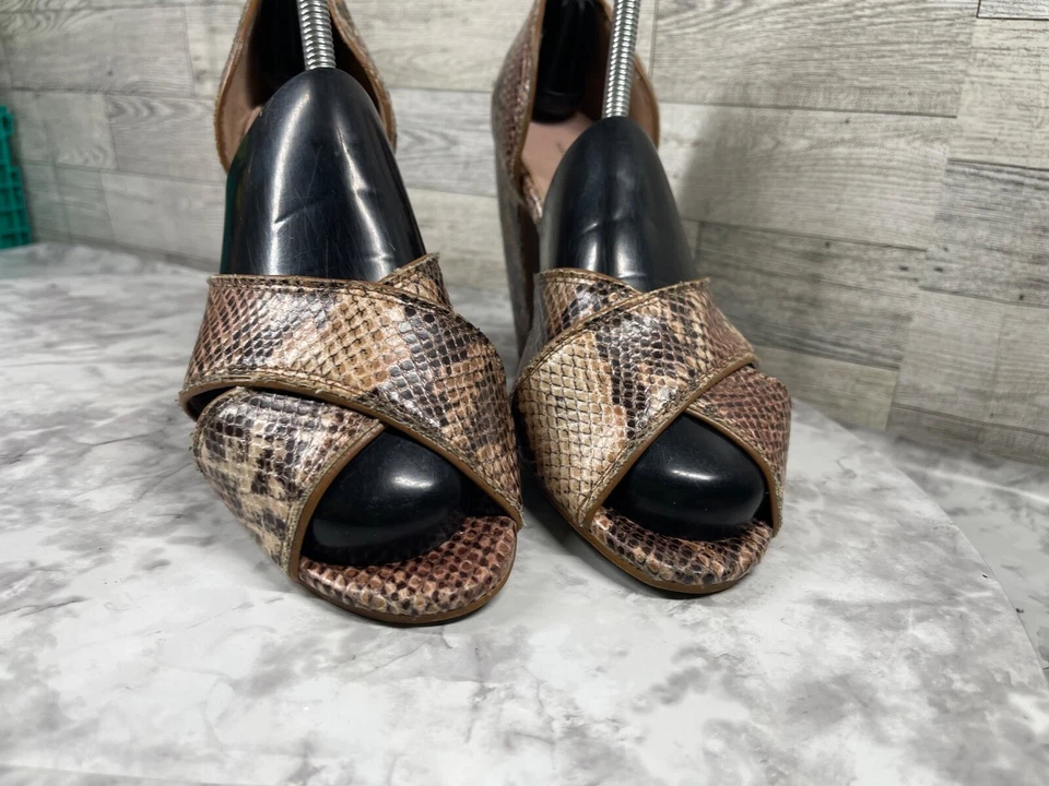 Zapatos Kurt Geiger Tacones Mujer 9M Marrón Negro Cuero Serpiente Punta abierta Correas Bomba Foto 3 de 4