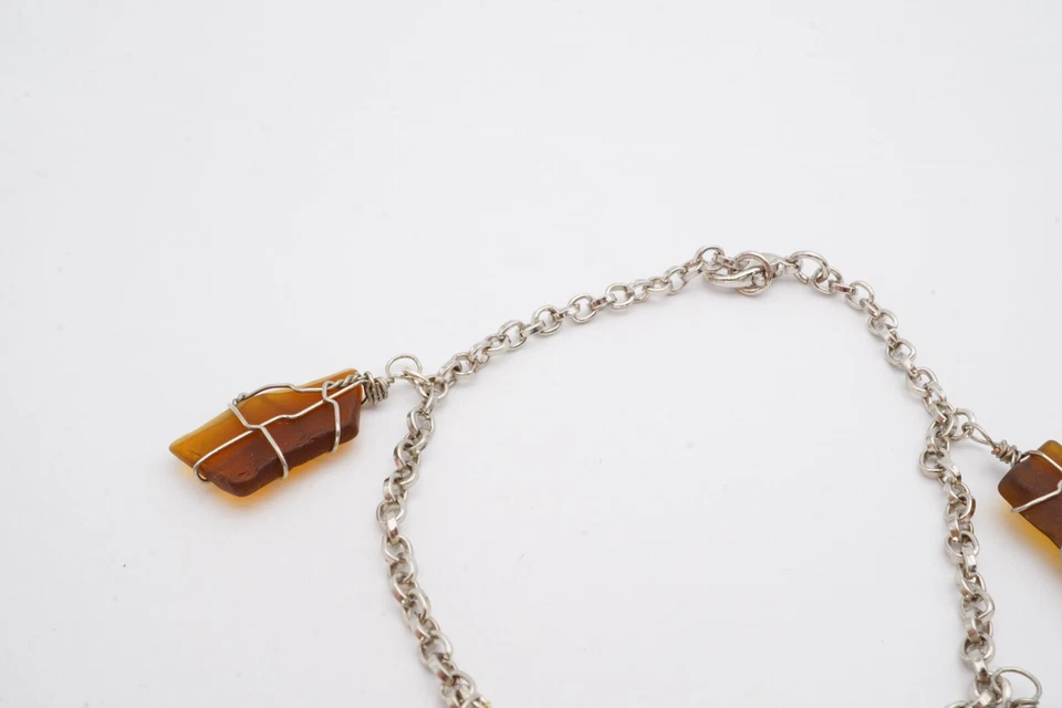 Pulsera tobillera tono plata playa cristal concha marina encanto 9" Foto 3 de 4