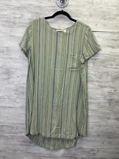 Anthropologie Cloth & Stone Dress Womens M Green Striped Short Sleeve Hi Low Hem