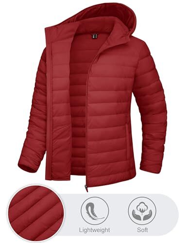 Women's Lightweight Puffer Jacket with Hood Pockets Quilted Large Dark Orange - Picture 4 of 7