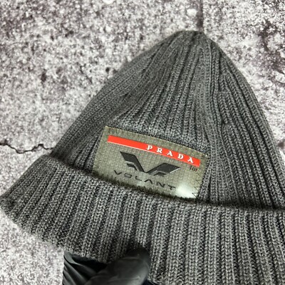 Prada Beanie Hat Cap Big Logo Gray Size - One Size | eBay