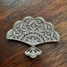 Sterling Silver Diamond Chip Fan Brooch Pin N...