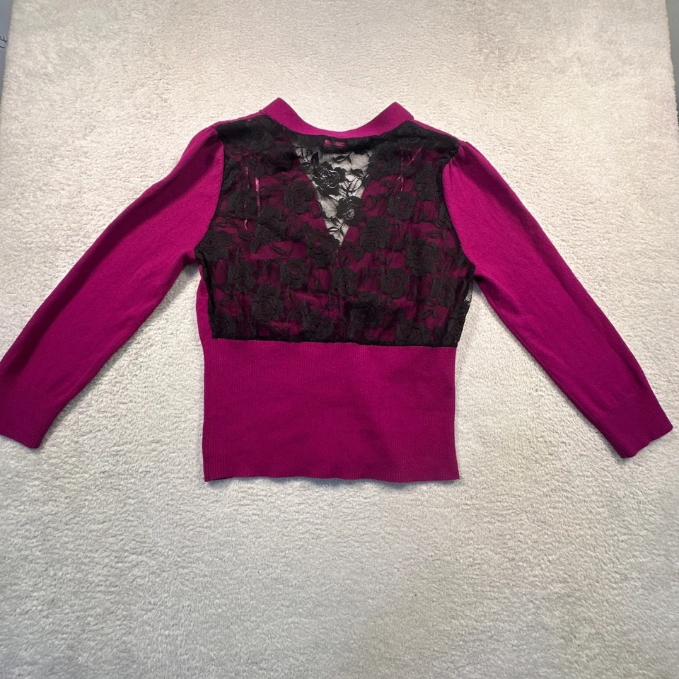 Cárdigan Suéter XL Púrpura Negro Encaje Espalda Manga Larga Nuevo con Etiquetas Y2k Foto 2 de 4