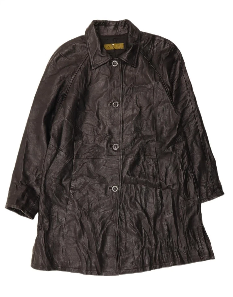 Abrigo de cuero para mujer DOUGLAS IT 44 mediano cuero negro BF03 Foto 3 de 4