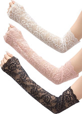3 Pairs Women Lace Arm Sleeves Long Lace Gloves Fingerless Arm Covers Warmers Bl