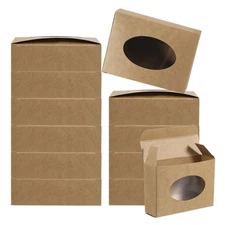4"x3"x1" Paper Soap Box with Window, 30 Pack Soap Boxes Oval, Brown