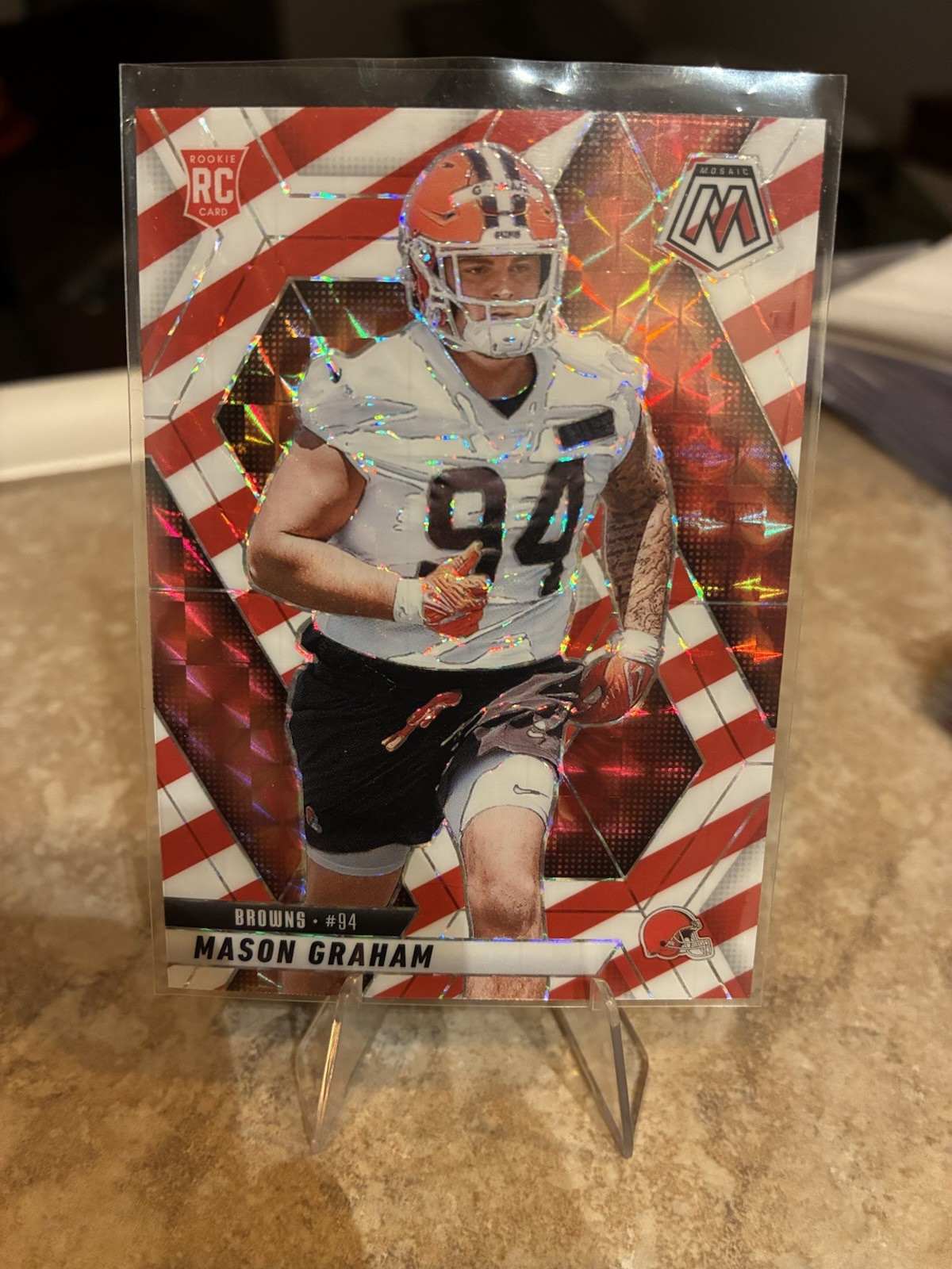 2025 Panini Mosaic Football Red and White Stripe Prizm RC #311 Mason Graham