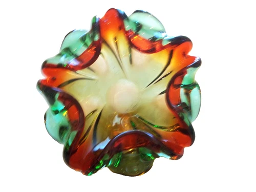 Vintage Crimped Italian Murano Watermellon Glass Bowl MCM