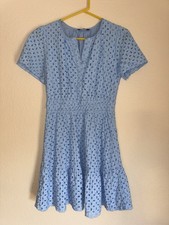 Pretty Garden Blue Eyelet Knee Length Dress Size M