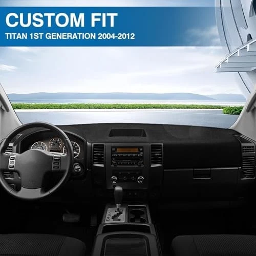 Cubierta de tablero para Nissan Titan 2004-2012, poliéster antideslizante, parasol, interior negro Foto 4 de 4