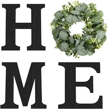Wood Home Sign with Artificial Eucalyptus Wreath for O, Hanging Farmhouse