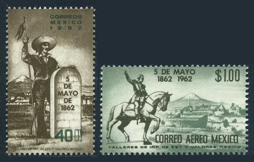Mexico 922,C260,MNH.Mi 1116-1117. Battle at Puebla,100,1962.Gen.Ignacio Zaragoza