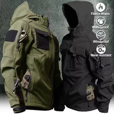 Men’s Tactical Softshell Hooded Jacket Windproof Water-Resistant Outdoor Hiking