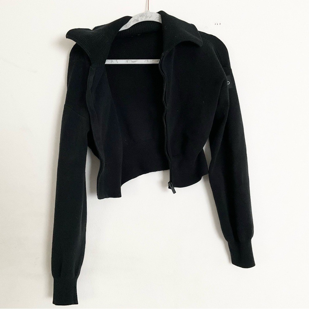 Alo Yoga Scholar Knit Cropped Full Zip Jacket Black S | eBay