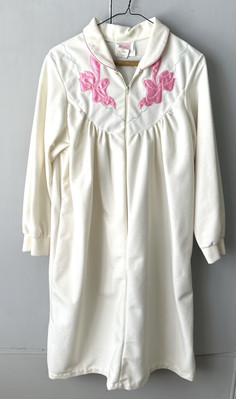 VTG Women's Carriage Court Robe Sz Small Half Zip Housecoat Lounge Cream NWT