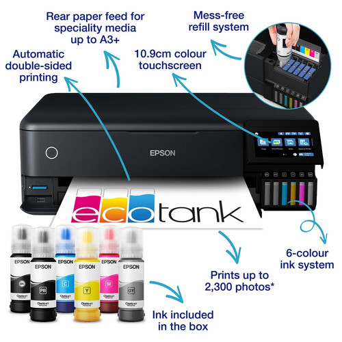 Epson EcoTank ET-8550 + Tinte A3+ Fotodrucker Farbe, Schwarzweiß WLAN WLAN