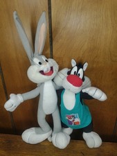 Vintage 1994 Looney Tunes Sylvester The Cat  Bugs Bunny 12" Plushes Tyco
