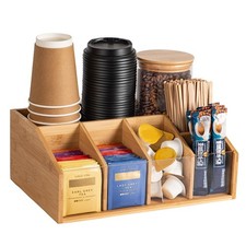 Bamboo Coffee Station Organizer for Countertop, Coffee Bar Accessories Organi...