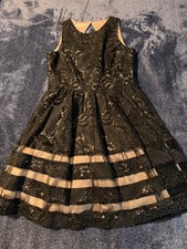 Eliza J Fit & Flare Dress 6P Black Lace Nude Illusion Wedding Guest Cocktail